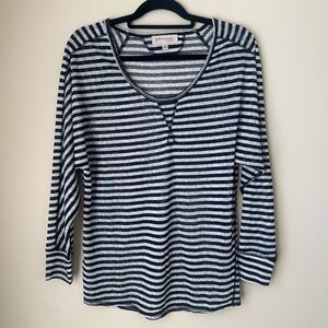 Women's Philosophy White And Black Striped Crew
Neck Top